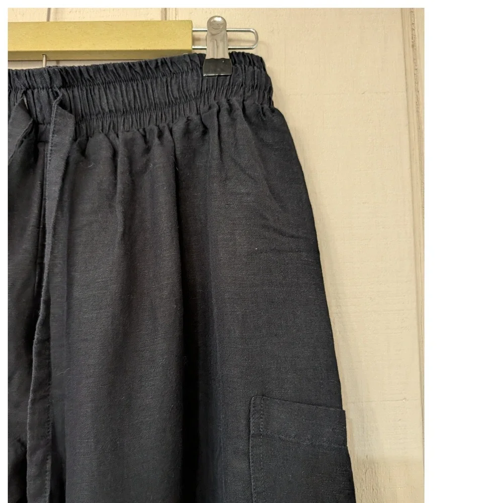 Morijana Jackie Black Linen Blend Wide Leg Cargo Pants Lagenlook Coastal S - Picture 5 of 11